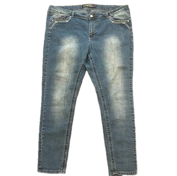 Angels jeans sz  20 faded zip/button with silver hardware and embellishments - Picture 1 of 11